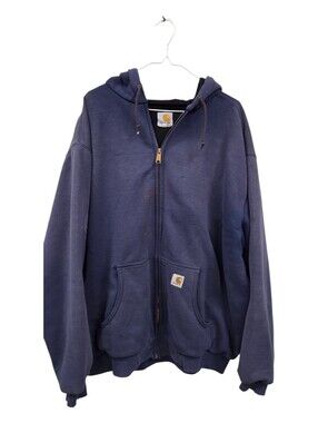 Carhartt Navy Blue Full-Zip Hoodie Jacket thrashed xxl thermal lined